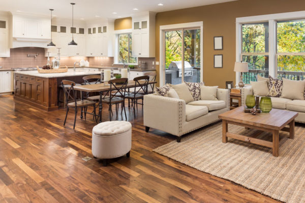 Hardwood floor living room & kitchen
